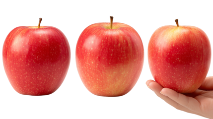 A detailed close up shot of a human hand carefully holding a shiny ripe red apple symbolizing health freshness and the simple gift of nature s nourishment.