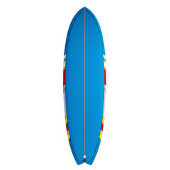 Blue surfboard with a retro design