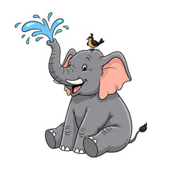 Cartoon Elephant Spraying Water