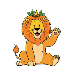 Cute Cartoon Lion with Crown