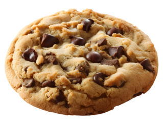 Deliciously Baked Chocolate Chip Cookie: A close-up shot of a perfect, golden-brown chocolate chip cookie, freshly baked and radiating warmth.