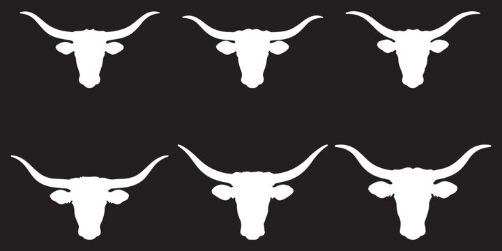 Texas longhorn silhouette vector set – rustic cattle head icons for western design projects
