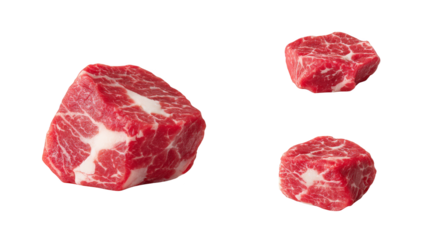 An uncooked cut of prime red meat a steak slab with intricate fat marbling is isolated against a vivid green backdrop creating a stark visual contrast and culinary preparation concept.