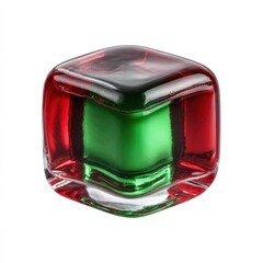 Fototapeta premium Red and Green Glass Cube Decorative Object Isolated on White Background Perfect for Holiday Designs