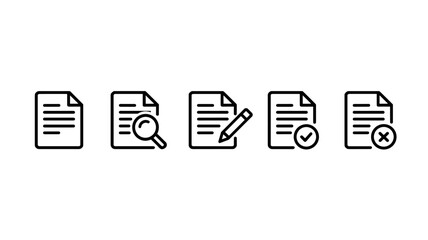 document icons. paper symbol containing search, edit, tick, cross sign. transparent png and vector illustration.