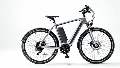 Naklejka premium Sleek modern electric bike on white background, minimalist and urban design. 