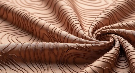 Elegant Swirl of Draped Brown Fabric with Intricate Topographic Texture