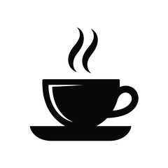 Simple black silhouette of a steaming coffee cup