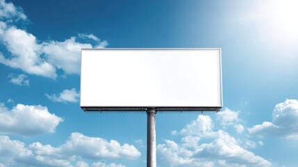 Billboard Mockup Against a Clear Blue Sky with White Clouds, Ideal for Outdoor Advertising