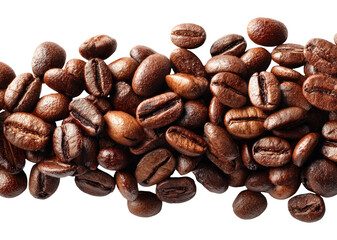 Fototapeta premium Top View of Coffee Beans Scattered on Transparent Background