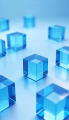 Fototapeta premium Blue Transparent Cubes Arranged on a Reflective Surface