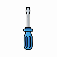 Vector SVG Icon of Screwdriver in Flat Modern Style with Blue Handle and Grey Tip for Tool Icon Set