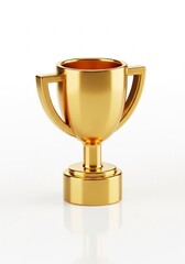 Golden trophy cup symbolizes achievement, winning, and reward on a white backdrop