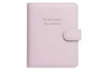 Pink personal planner resting on transparent surface, highlighting organizational tools for efficient scheduling and productivity tracking
