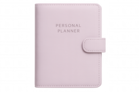 Pink personal planner resting on transparent surface, highlighting organizational tools for efficient scheduling and productivity tracking