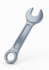 Shiny chrome wrench isolated on white background for repair and maintenance