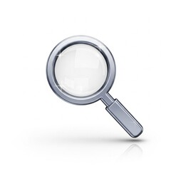Shiny silver magnifying glass isolated on white background for research and analysis