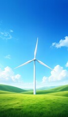 Obraz premium Wind Turbine Standing Tall in a Lush Green Field Under a Clear Blue Sky