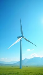 Fototapeta premium Wind Turbine Generating Power in a Lush Green Field Under Clear Blue Sky