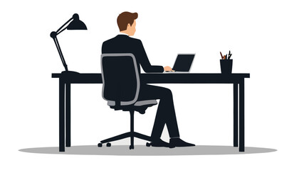 Businessman Working Laptop Desk Office Silhouette