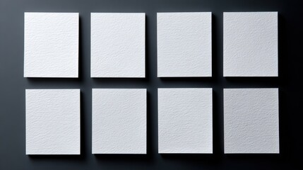 Fototapeta premium Blank White Canvases Arranged on Dark Gray Background, Ready for Art, Mockup, or Design Presentation