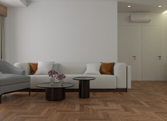 interior mockup background empty wall in living room cozy home 3d render