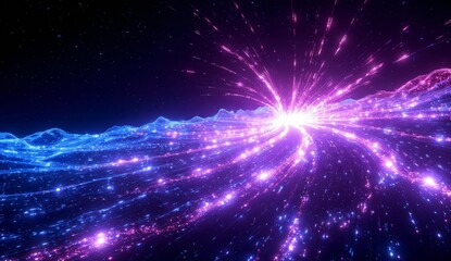 Fototapeta premium Galactic Landscape with Radiant Starburst and Cosmic Mountains
