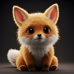 Fototapeta premium Adorable fluffy baby fox with big innocent eyes, sitting looking forward, soft fur detail, captivating gaze, cute animal portrait