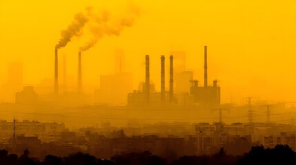 Fototapeta premium Industrial cityscape shrouded in smog.