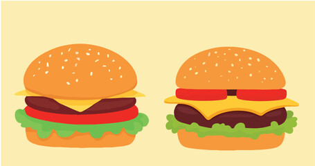 Modern Cartoon Burger Vector Illustration Bundle