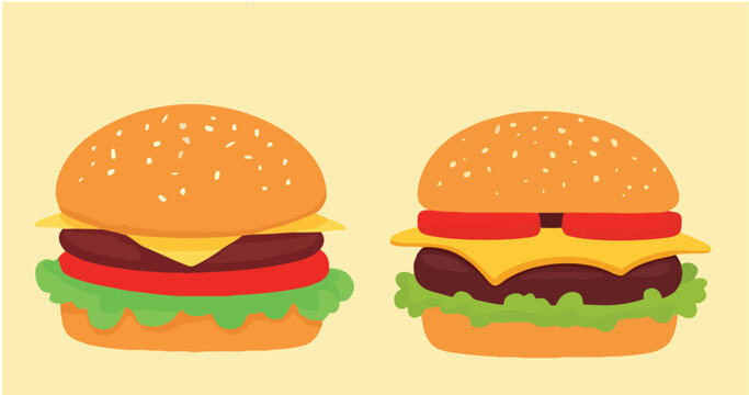 Modern Cartoon Burger Vector Illustration Bundle