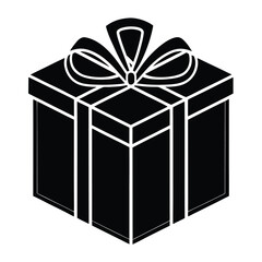 Isometric Black and White Gift Box Icon:  Simple, Elegant Design, Festive Celebration Graphic, Perfect for Holiday Branding, Packaging, and Website Decoration.
