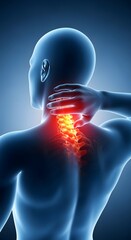 Anatomy Person Neck Pain with Red Glow, Digital Art