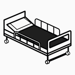 Isometric Illustration of a Hospital Bed; Clean, Simple Line Art; Medical, Healthcare, and Wellness Concept;  Professional, Modern Design; Suitable for Websites, Brochures, and Presentations.