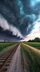 Fototapeta premium Dramatic storm clouds over rural train tracks