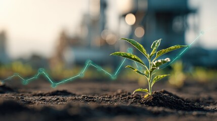 Growth Concept: Sprout Emerging with Rising Graph Overlay Representing Financial Growth and Sustainable Business Development