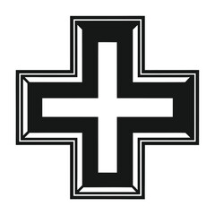 Obraz premium Bold Black and White Cross Symbol: Geometric, Modern, Religious, Spiritual, Simple, Clean Design, Vector Illustration, Isolated on White Background, Perfect for Branding, Websites, and Print Media.