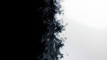 Obraz premium High-Contrast Black and White Fluid Art with Vertical Split and Dynamic Swirl