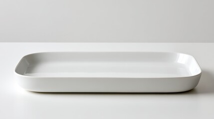 Elegant White Rectangular Serving Platter on White Surface for Culinary Presentation and Product Showcase