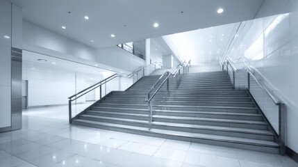 Obraz premium Modern Staircase in a Business Lobby: Architectural Design for Commercial Space and Accessibility