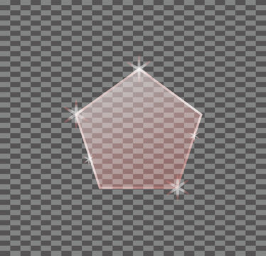 Elegant transparent glass pentagon shape with glossy highlight and light reflection isolated on checkered background for modern decorative graphic design