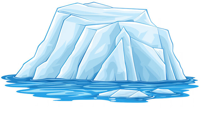 Illustration of a large iceberg floating in the water, showcasing its jagged edges and icy texture, perfect for nature or climate-related themes