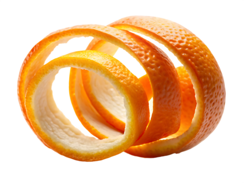 vibrant orange peel spiral on white background PNG.AI Generated