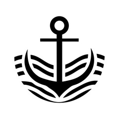 Black anchor centered on circular background with wavy lines, suitable for maritime branding, seafaring identity or nautical club logo with minimal and clean vector design