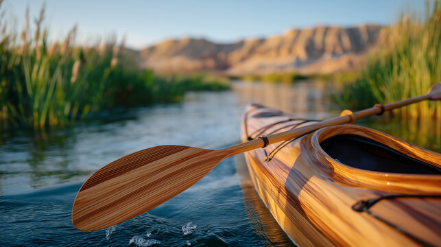 Summer Kayaking on a Calm Lake with Reeds and Paddle
