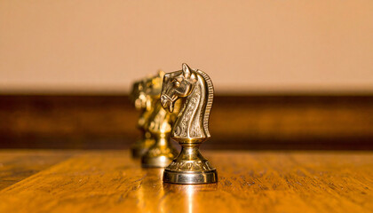 Golden Knight Chess Piece in Elegant Focus