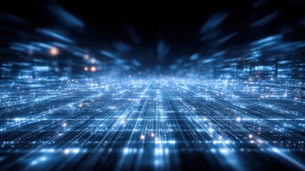 Futuristic Technology Abstract Background with Glowing Blue Lines and Depth of Field Effect