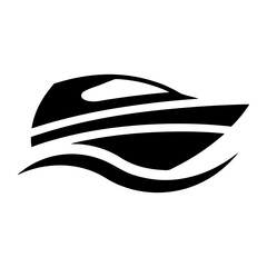Stylized yacht gliding over calm waves in black and white vector for marine navigation, leisure sailing, travel industry, yacht rental services or nautical themed projects