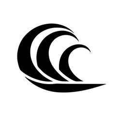 Black and white stylized ocean wave icon for representing marine energy, sea movement, surfing, or coastal themed design projects