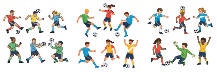 Large Set of Diverse Boys and Girls Playing Soccer